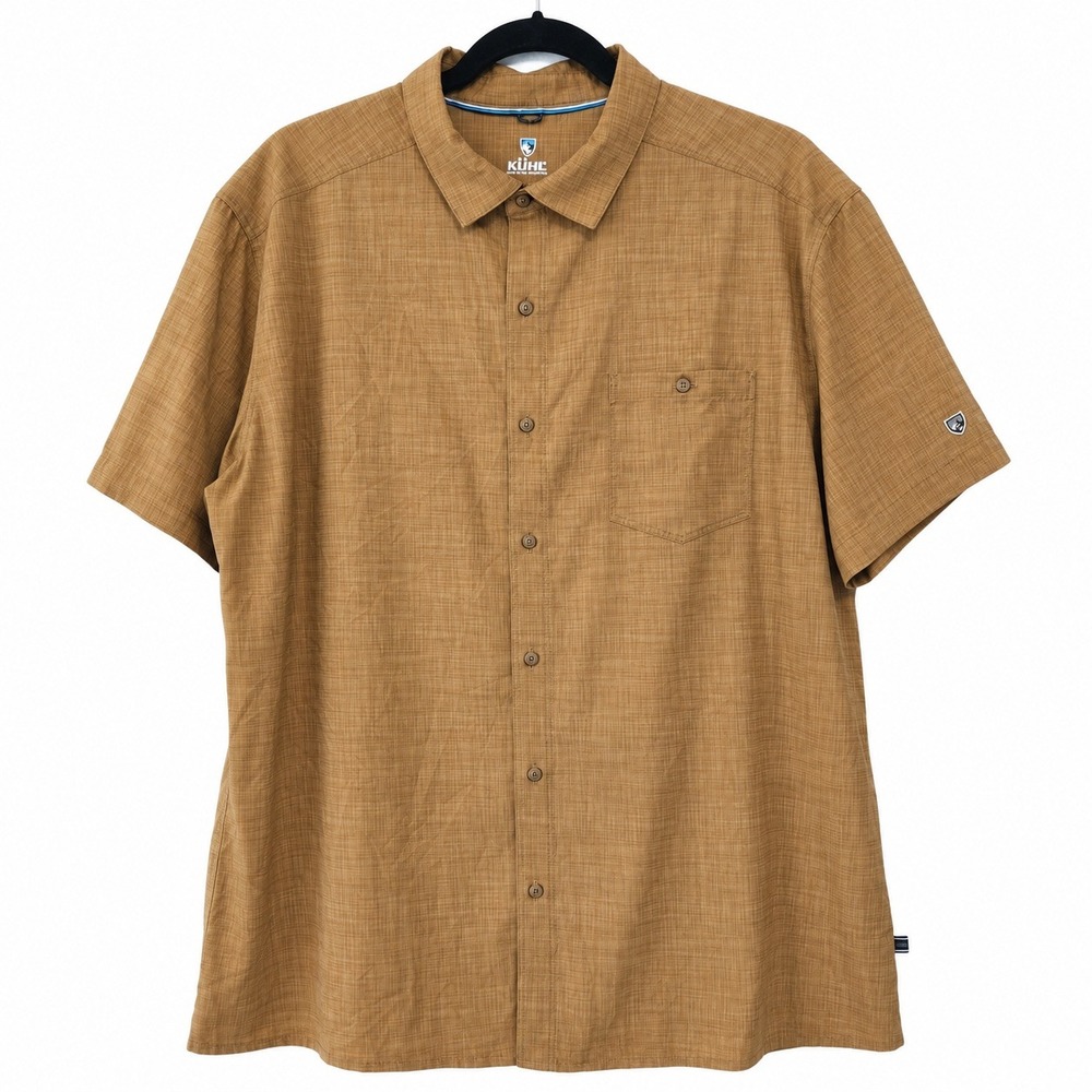 KUHL Shirt Mens XL Brown Short Sleeve Button Up Outdoors Performance Hiking Gorp